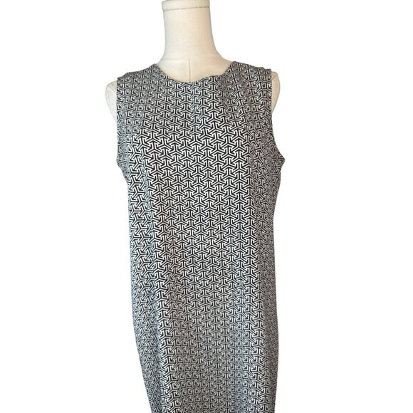 2/$30 Adrienne Vittadini Size 10 Black/White Geometric Sleeveless Sheath Dress - Picture 6 of 16